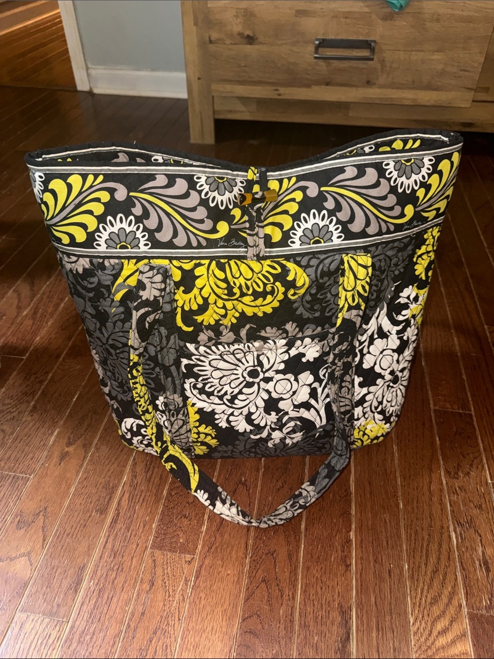 Vera Bradley Black, Yellow & Cream Quilted Floral Tote